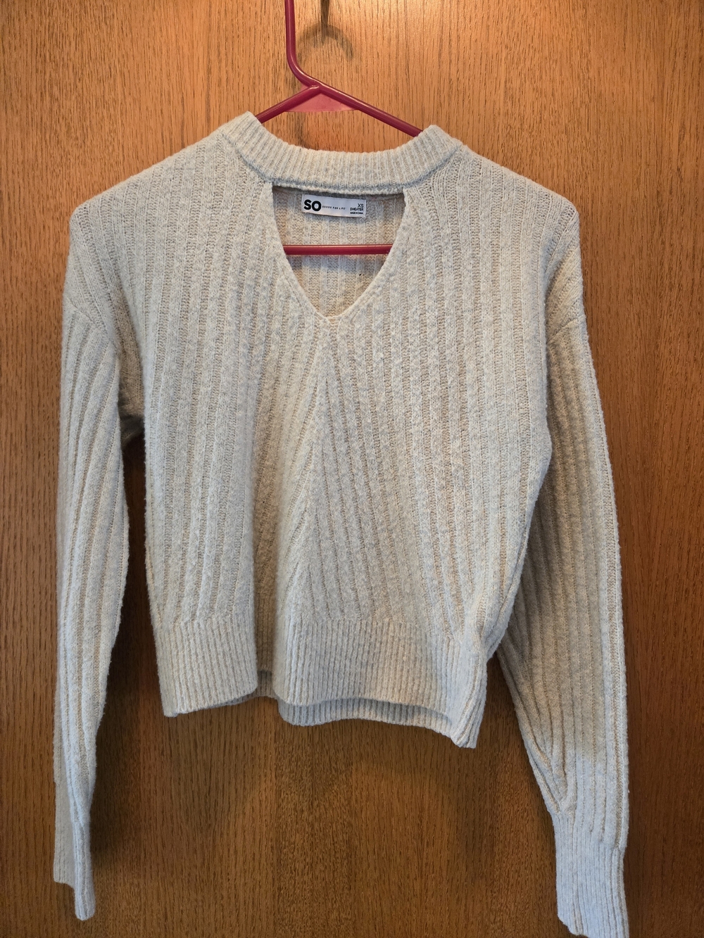 SO Cream Ribbed V-Neck Sweater